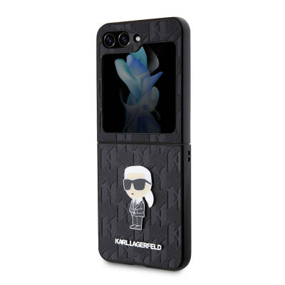 Galaxy Z Flip 5 Case Karl Lagerfeld Original Licensed KL Patterned Karl Iconic Saffiano Cover - 5