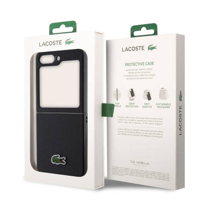 Galaxy Z Flip 5 Case Lacoste Original Licensed PU Pique Pattern Back Surface Iconic Crocodile Woven Logo Cover - 9