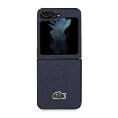 Galaxy Z Flip 5 Case Lacoste Original Licensed PU Pique Pattern Back Surface Iconic Crocodile Woven Logo Cover - 11