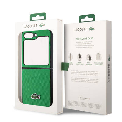 Galaxy Z Flip 5 Case Lacoste Original Licensed PU Pique Pattern Back Surface Iconic Crocodile Woven Logo Cover - 24