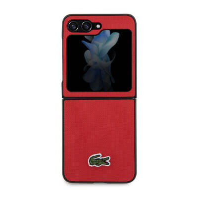 Galaxy Z Flip 5 Case Lacoste Original Licensed PU Pique Pattern Back Surface Iconic Crocodile Woven Logo Cover - 26