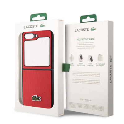 Galaxy Z Flip 5 Case Lacoste Original Licensed PU Pique Pattern Back Surface Iconic Crocodile Woven Logo Cover - 32