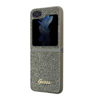 Galaxy Z Flip 5 Kılıf Guess Orjinal Lisanslı Yazı Logolu Glitter Flakes Kapak - 5