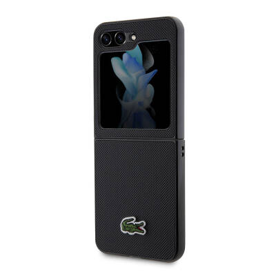 Galaxy Z Flip 5 Kılıf Lacoste Orjinal Lisanslı PU Pike Desenli Arka Yüzey İkonik Timsah Dokuma Logolu Kapak - 7