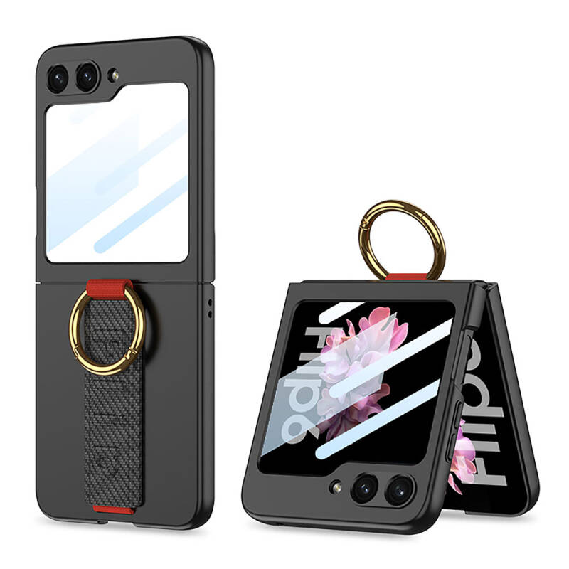 Galaxy Z Flip 6 Case Camera Protected Ring Carbon Designed Zore Flip Ring Kıpta Cover - 1