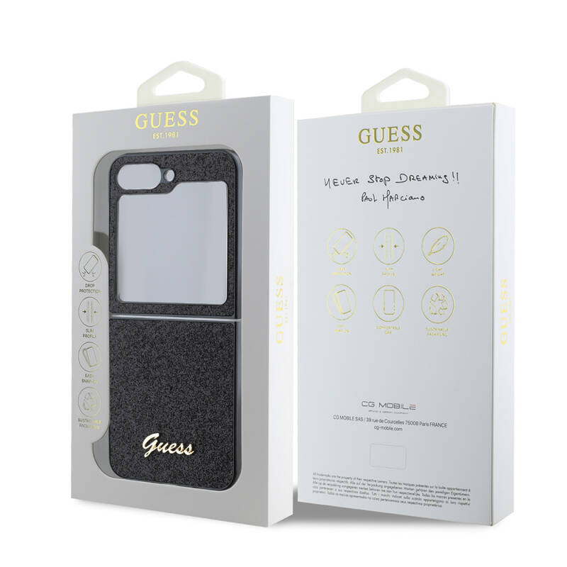 Galaxy Z Flip 6 Case Guess Original Licensed Text Logo Glitter Script Cover - 9