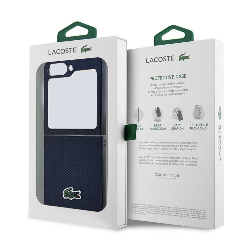 Galaxy Z Flip 6 Case Lacoste Original Licensed Magsafe Charging Featured Pique Pattern Back Surface Iconic Crocodile Woven Logo Cover - 9