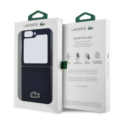 Galaxy Z Flip 6 Case Lacoste Original Licensed Magsafe Charging Featured Pique Pattern Back Surface Iconic Crocodile Woven Logo Cover - 17