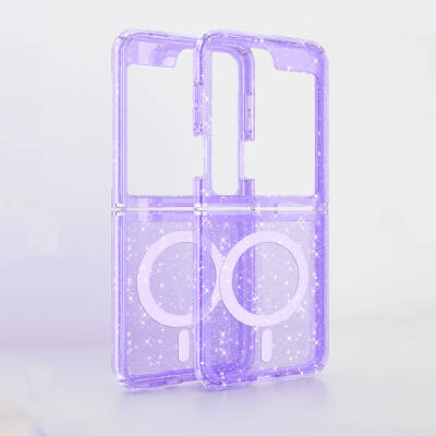 Galaxy Z Flip 6 Case Magsafe Charging Feature Shining Glitter Transparent Colored Zore Allstar Cover - 5