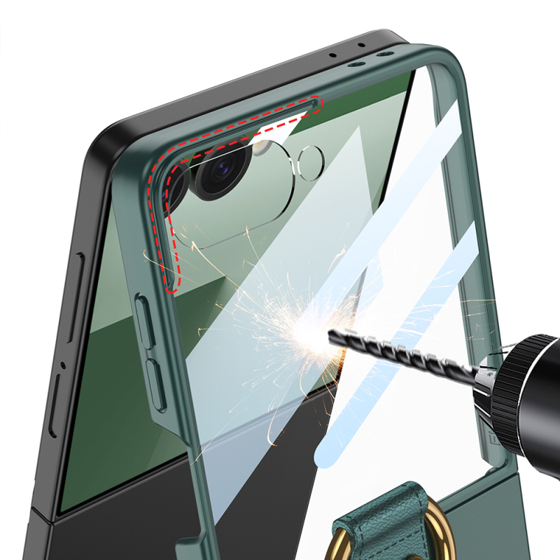 Galaxy Z Flip 7 Case M-safe Charging Feature Zore Kıpta Ring Flip Hard Cover - 14