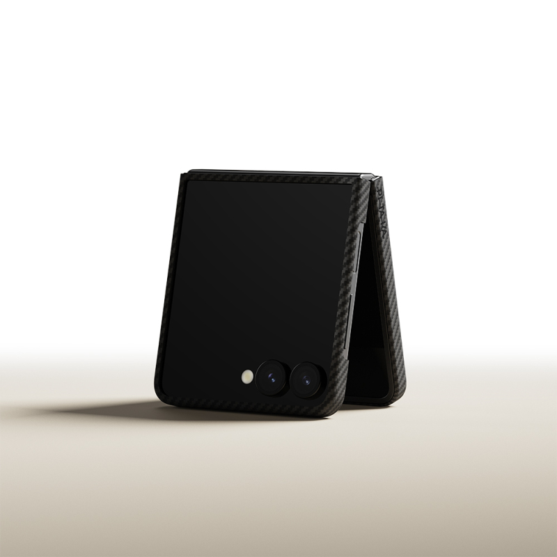Galaxy Z Flip 7 Case with M-safe Charging Feature 600D Aramid Fiber Pitaka Ultra-Slim Classic Series Black-Grey Twill Cover - 7