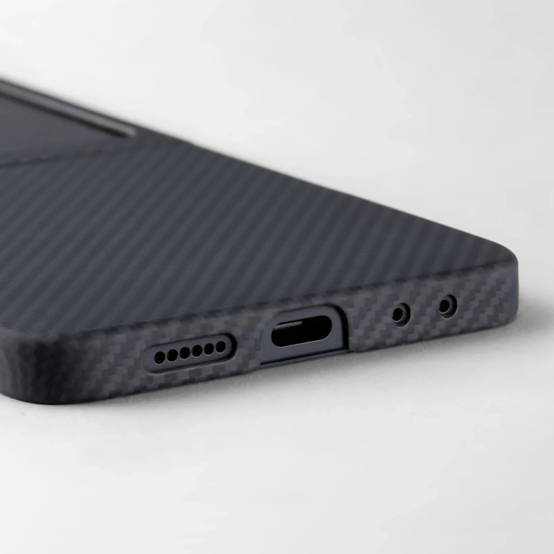 Galaxy Z Flip 7 Case with M-safe Charging Feature 600D Aramid Fiber Pitaka Ultra-Slim Classic Series Black-Grey Twill Cover - 5
