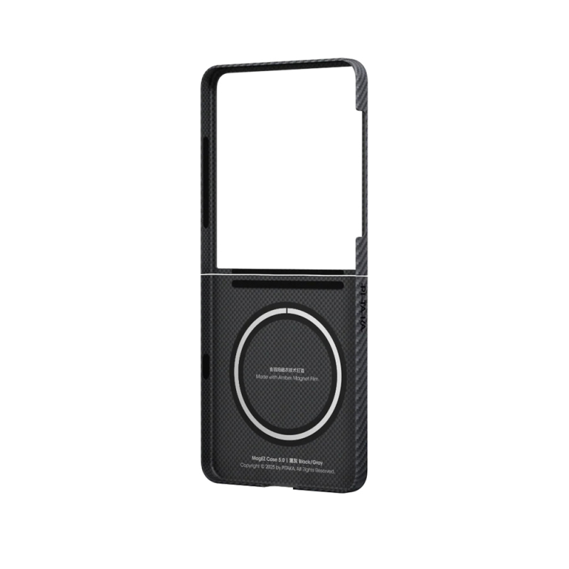 Galaxy Z Flip 7 Kılıf M-safe Şarj Özellikli 600D Aramid Fiber Pitaka Ultra-Slim Classic Serisi Black-Grey Twill Kapak - 4