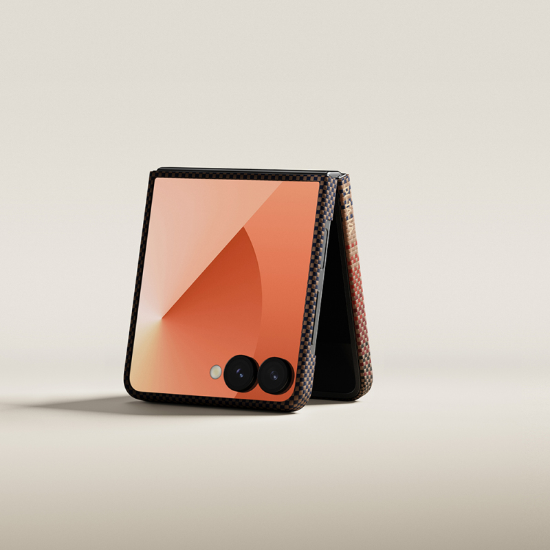 Galaxy Z Flip 7 Kılıf M-safe Şarj Özellikli Aramid Fiber Pitaka Tactile Woven Sunset-Moonrise Serisi Kapak - 7