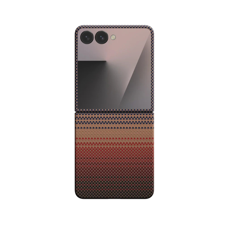 Galaxy Z Flip 7 Kılıf M-safe Şarj Özellikli Aramid Fiber Pitaka Tactile Woven Sunset-Moonrise Serisi Kapak - 9