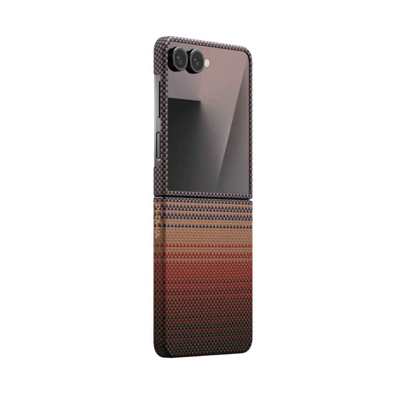 Galaxy Z Flip 7 Kılıf M-safe Şarj Özellikli Aramid Fiber Pitaka Tactile Woven Sunset-Moonrise Serisi Kapak - 3