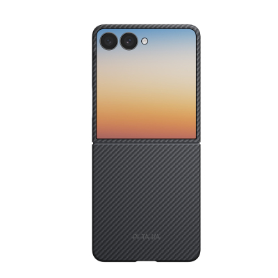 Galaxy Z Flip 8 Case with M-safe Charging Enabled, 600D Aramid Carbon Fiber, Pitaka Edge Series, Black-Grey Twill Cover - 1