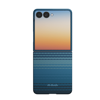 Galaxy Z Flip 8 Kılıf M-safe Şarj Özellikli Aramid Karbon Fiber Pitaka Tactile Woven Sunset-Moonrise Serisi Kapak - 1