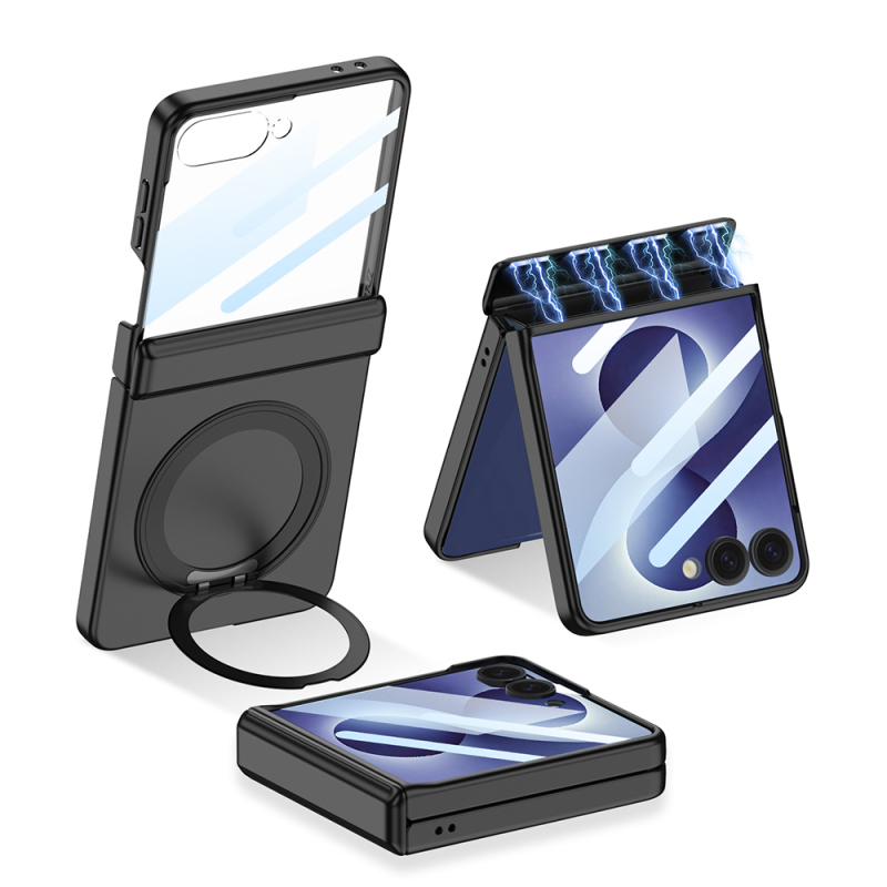 Galaxy Z Flip 8 Kılıf M-safe Şarj Özellikli Zore Kıpta KPT-06 Ring Standlı Kapak - 1
