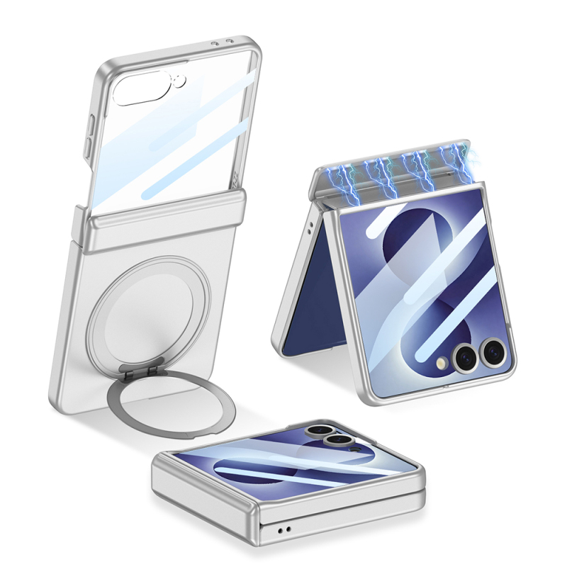 Galaxy Z Flip 8 Kılıf M-safe Şarj Özellikli Zore Kıpta KPT-06 Ring Standlı Kapak - 2