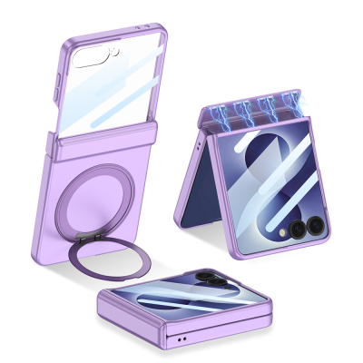 Galaxy Z Flip 8 Kılıf M-safe Şarj Özellikli Zore Kıpta KPT-06 Ring Standlı Kapak - 3