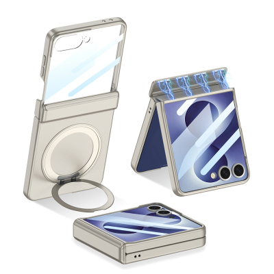 Galaxy Z Flip 8 Kılıf M-safe Şarj Özellikli Zore Kıpta KPT-06 Ring Standlı Kapak - 4