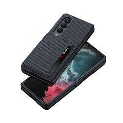 Galaxy Z Fold 4 Case Carbonfiber Back Surface Zore Silicone Cover with Card Holder - 2