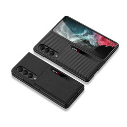 Galaxy Z Fold 4 Case Carbonfiber Back Surface Zore Silicone Cover with Card Holder - 5