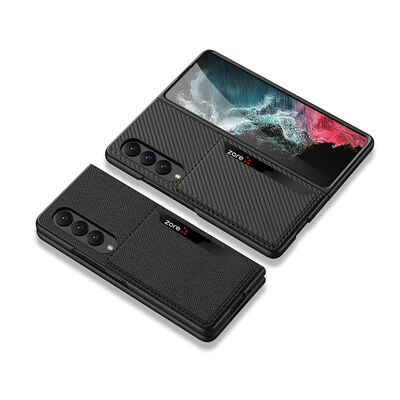 Galaxy Z Fold 4 Case Carbonfiber Back Surface Zore Silicone Cover with Card Holder - 5