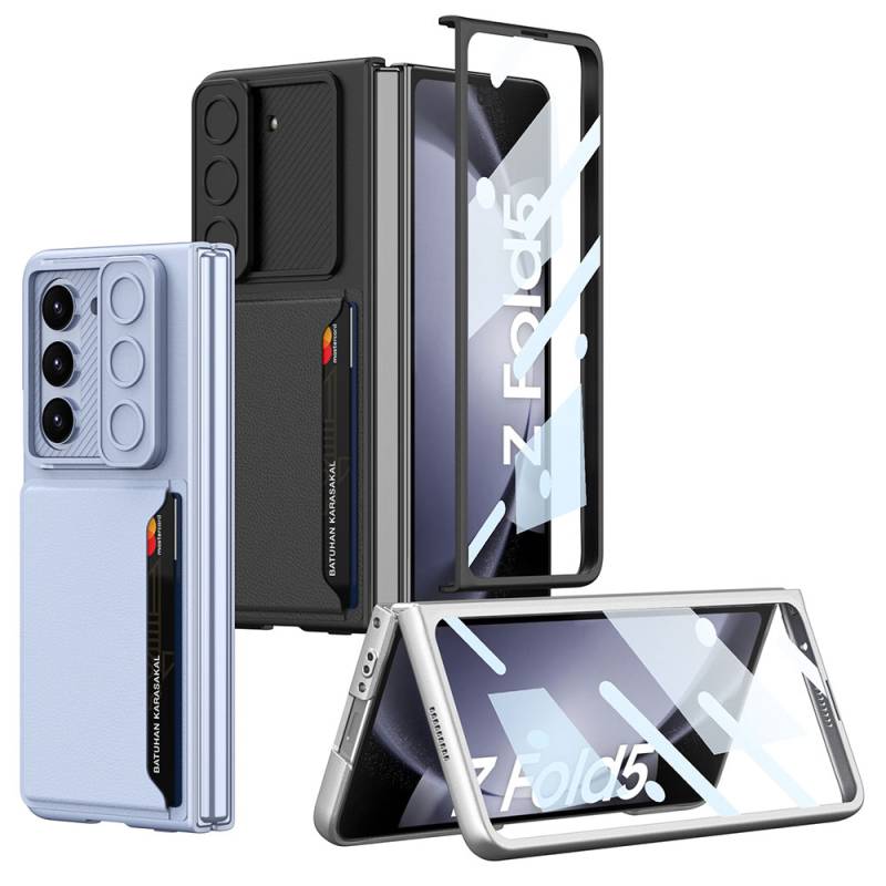 Galaxy Z Fold 5 Artificial Leather Back Surface Sliding Camera Protected Zore Card Holder Silicone Cover - 2