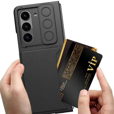 Galaxy Z Fold 5 Artificial Leather Back Surface Sliding Camera Protected Zore Card Holder Silicone Cover - 5