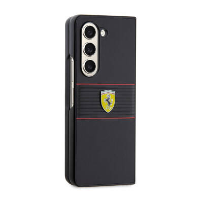 Galaxy Z Fold 5 Case Ferrari Original Licensed PU Leather Metal Logo Multi Striped Cover - 5