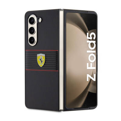 Galaxy Z Fold 5 Case Ferrari Original Licensed PU Leather Metal Logo Multi Striped Cover - 8