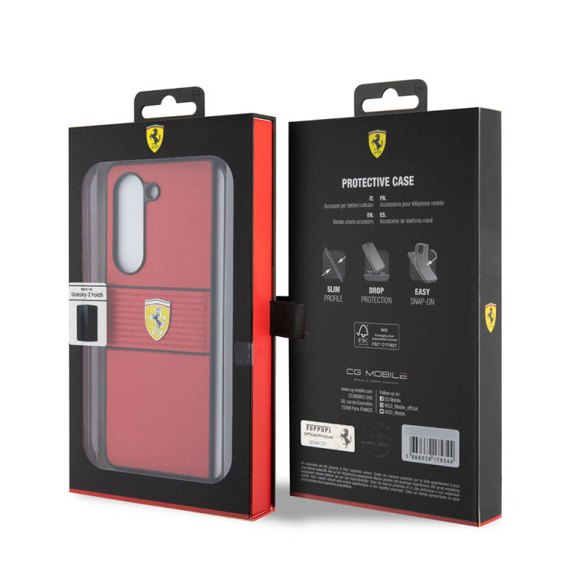 Galaxy Z Fold 5 Case Ferrari Original Licensed PU Leather Metal Logo Multi Striped Cover - 15