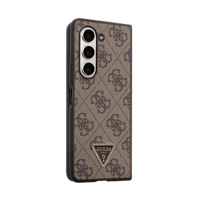 Galaxy Z Fold 5 Case Guess Original Licensed PU Leather Stoned Triangle Logo 4G Patterned Strass Cover - 7