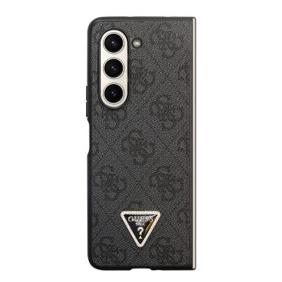 Galaxy Z Fold 5 Case Guess Original Licensed PU Leather Stoned Triangle Logo 4G Patterned Strass Cover - 9