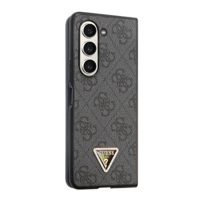 Galaxy Z Fold 5 Case Guess Original Licensed PU Leather Stoned Triangle Logo 4G Patterned Strass Cover - 14