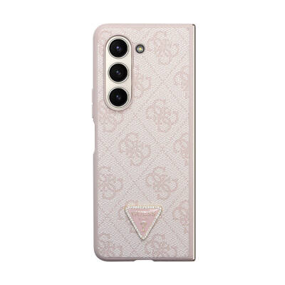 Galaxy Z Fold 5 Case Guess Original Licensed PU Leather Stoned Triangle Logo 4G Patterned Strass Cover - 16