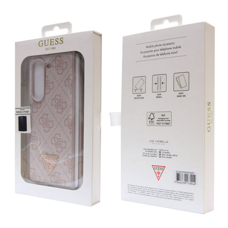 Galaxy Z Fold 5 Case Guess Original Licensed PU Leather Stoned Triangle Logo 4G Patterned Strass Cover - 20