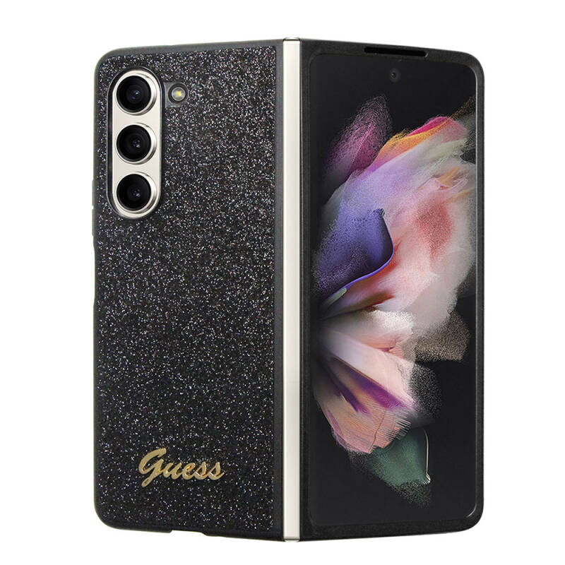 Galaxy Z Fold 5 Case Guess Original Licensed Text Logo Glitter Script Cover - 2