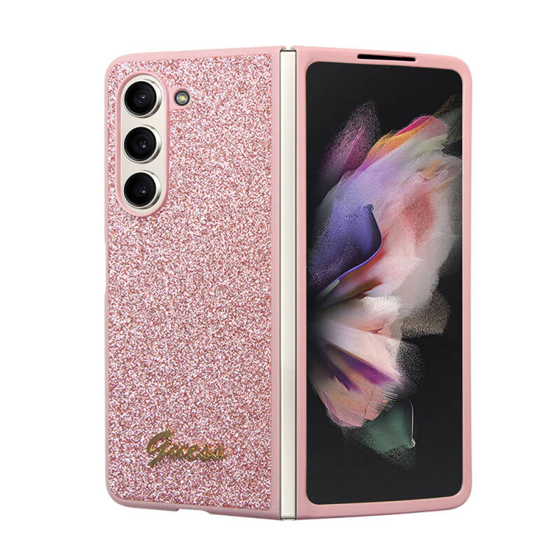 Galaxy Z Fold 5 Case Guess Original Licensed Text Logo Glitter Script Cover - 9