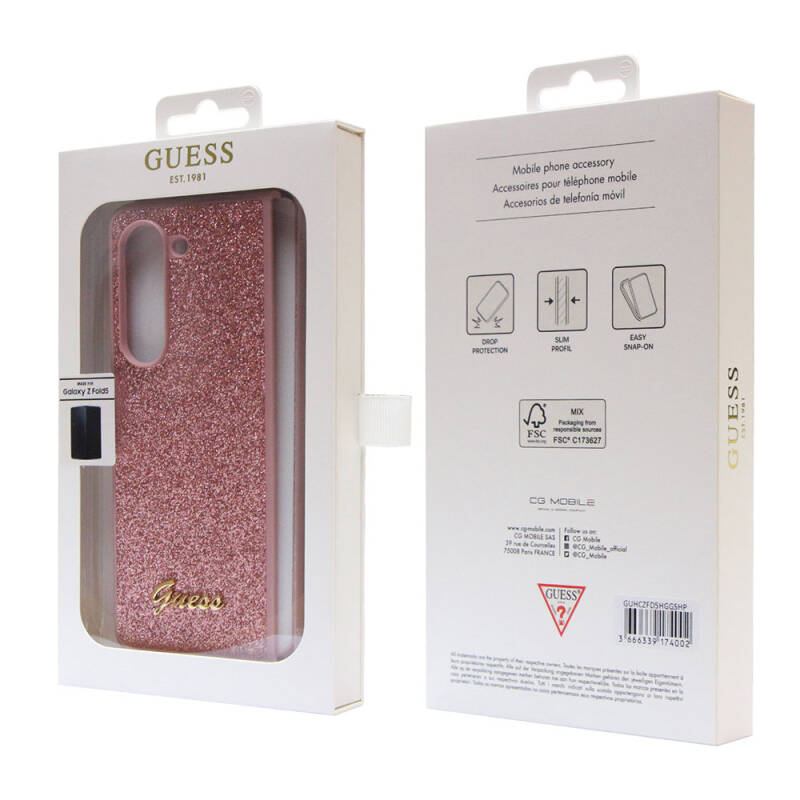 Galaxy Z Fold 5 Case Guess Original Licensed Text Logo Glitter Script Cover - 14