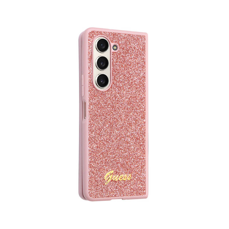 Galaxy Z Fold 5 Case Guess Original Licensed Text Logo Glitter Script Cover - 15