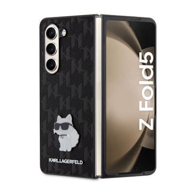 Galaxy Z Fold 5 Case Karl Lagerfeld Original Licensed KL Patterned Choupette Iconic Saffiano Cover - 1