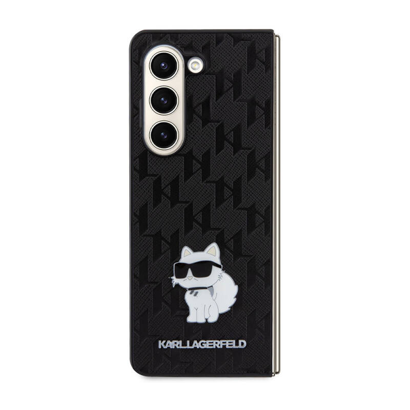 Galaxy Z Fold 5 Case Karl Lagerfeld Original Licensed KL Patterned Choupette Iconic Saffiano Cover - 7