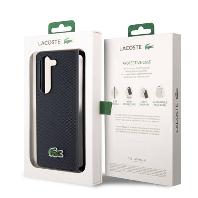 Galaxy Z Fold 5 Case Lacoste Original Licensed PU Pique Pattern Back Surface Iconic Crocodile Woven Logo Cover - 15
