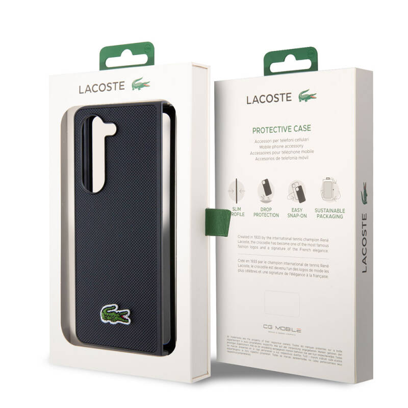 Galaxy Z Fold 5 Case Lacoste Original Licensed PU Pique Pattern Back Surface Iconic Crocodile Woven Logo Cover - 15