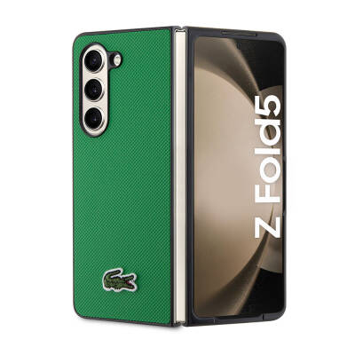 Galaxy Z Fold 5 Case Lacoste Original Licensed PU Pique Pattern Back Surface Iconic Crocodile Woven Logo Cover - 16