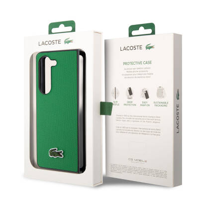 Galaxy Z Fold 5 Case Lacoste Original Licensed PU Pique Pattern Back Surface Iconic Crocodile Woven Logo Cover - 22
