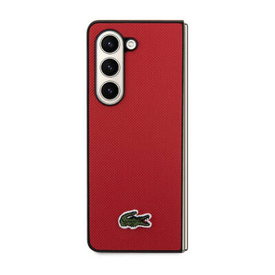 Galaxy Z Fold 5 Case Lacoste Original Licensed PU Pique Pattern Back Surface Iconic Crocodile Woven Logo Cover - 24